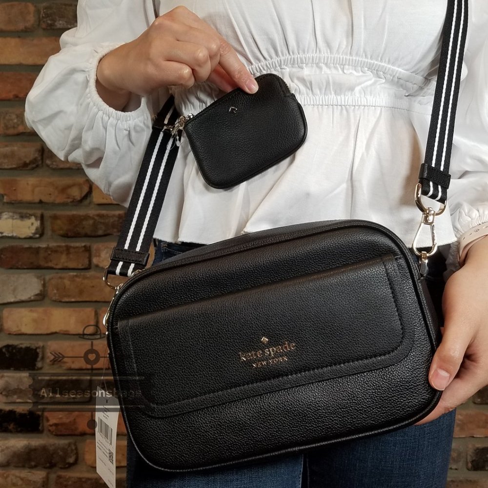 AUTHENTIC Kate Rosie FLAP Camera Crossbody Pebbled Leather Coin Purse BLACK NWT